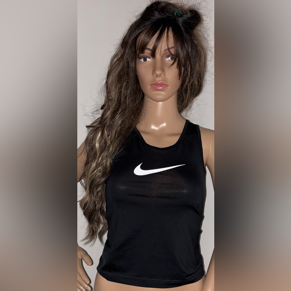 Nike Black Fitted Tank Top with White Swoosh